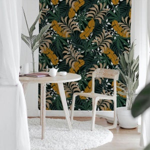 Orange and Green Plants Wallpaper #753 | Removable Wallpaper, Temporary Wallpaper, Traditional Wallpaper, Peel & Stick Wallpaper
