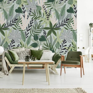 Natural Wallpaper Flower, Twigs, Green, Bright Floral Print Removable Peel and Stick Wallpaper Wall Mural 996 image 4