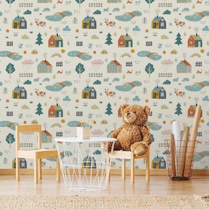 Farm Life #930  | Removable Wallpaper, Temporary Wallpaper, Traditional Wallpaper, Peel & Stick Wallpaper