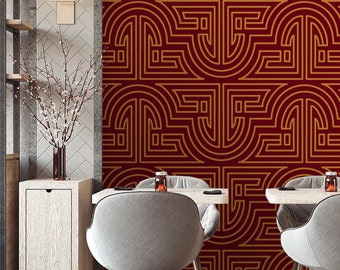 Vintage Tapete | Rot, orientalisch, chinesisch | Orientalischer Druck | Abnehmbare Peel and Stick Wallpaper | Wandbild #952