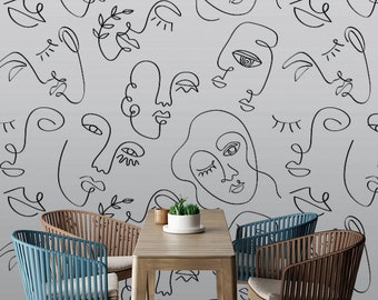 Hand Drawn Faces Wallpaper #781 | Removable Wallpaper, Temporary Wallpaper, Traditional Wallpaper, Peel & Stick Wallpaper