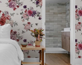 Carta da parati con rose vintage n. 741 / Carta da parati rimovibile, Carta da parati temporanea, Carta da parati tradizionale, Carta da parati staccabile e adesiva