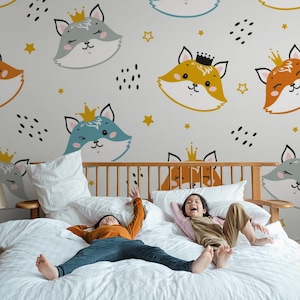 Kids Wallpaper | Cute, Cats, Kids Room | Animal Print | Removable Peel and Stick | Wall Mural #980
