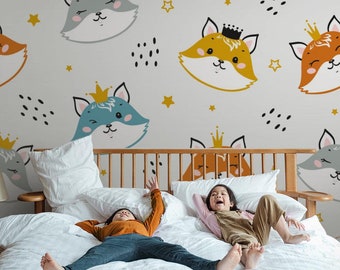 Kids Wallpaper | Cute, Cats, Kids Room | Animal Print | Removable Peel and Stick | Wall Mural #980