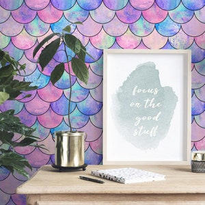 Vintage Wallpaper | Fish, Glow, Purple, Scales | Abstract Print | Removable Peel and Stick Wallpaper | Wall Mural #1557