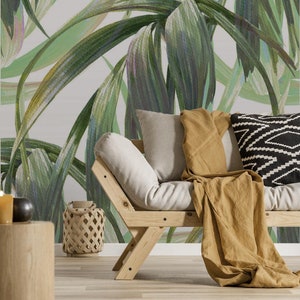 Nature Wallpaper | Leaves, Exotic, Green, Bright | Tropical Print | Removable Peel and Stick Wallpaper | Wall Mural #700
