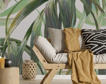 Nature Wallpaper | Leaves, Exotic, Green, Bright | Tropical Print | Removable Peel and Stick Wallpaper | Wall Mural #700