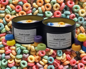 Fruit Loop 6oz Candle Tin, Froot Loops, Para-Soy Wax, Dessert Candle, Food Shaped Candle