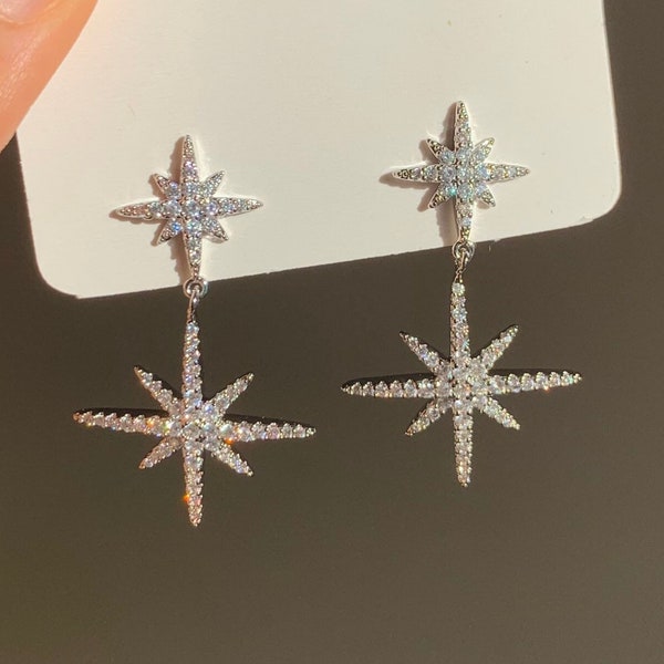 Silver Star Earrings - Etsy UK