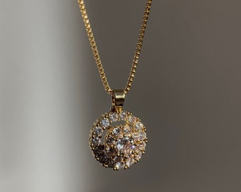 Gold Anxiety Necklace | Diamond Crystal Rotating Necklace | Pendant Gold Chain Necklace