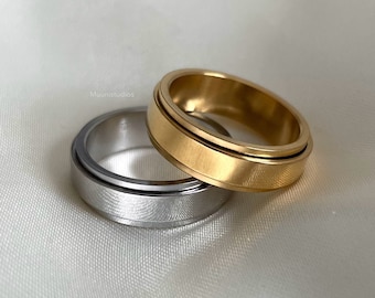 Anello di ansia Spinner / Anello di preoccupazione minima in oro argento / Anello rotante / Gioielli antistress / Anello Fidget