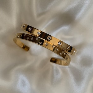 18K Gold Celestial Cuff Bracelet Set Gold Plated Bangels Sun Stars Carved Bracelet Classic Stacking Bangles zdjęcie 9