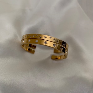 18K Gold Celestial Cuff Bracelet Set Gold Plated Bangels Sun Stars Carved Bracelet Classic Stacking Bangles zdjęcie 3
