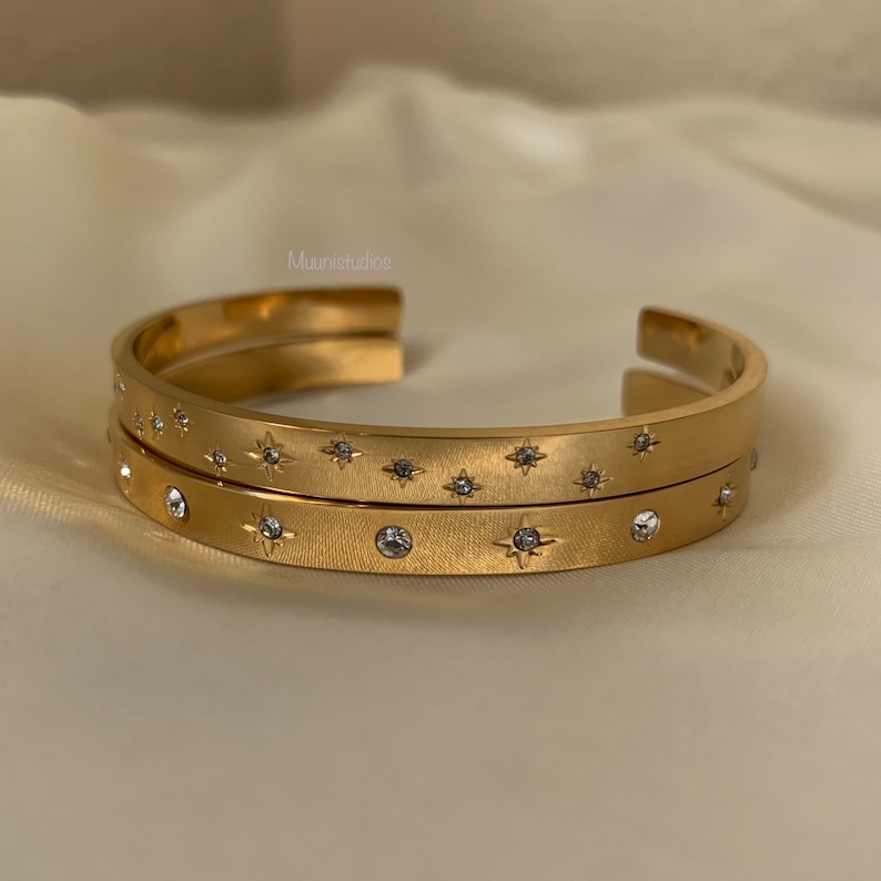 18K Gold Celestial Cuff Bracelet Set Gold Plated Bangels Sun Stars Carved Bracelet Classic Stacking Bangles zdjęcie 8