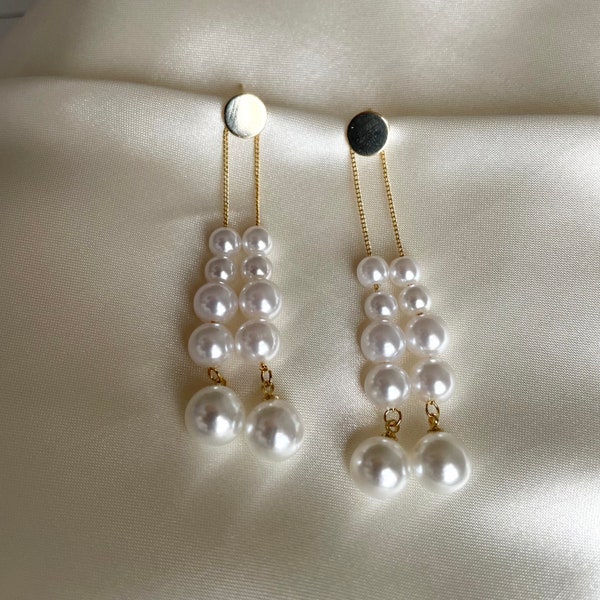 Boucles d’oreilles pendantes poire | Boucles d'oreilles en or | Bijoux de mariage en perles