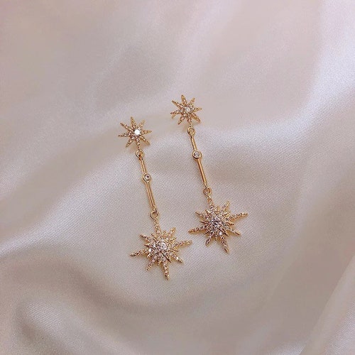 Celestial Star Sun Dangle Earrings Gold Dangle Drop Earrings Etsy UK