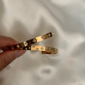 18K Gold Celestial Cuff Bracelet Set Gold Plated Bangels Sun Stars Carved Bracelet Classic Stacking Bangles zdjęcie 2