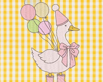 Goose with Balloons Machine Embroidery Design | Party Animal design (Digital Download)