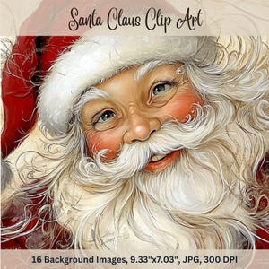 Kerstman Kerstman Digitaal papier Portret van de kerstman Clipart Afdrukbare kunst Digitale downloads Papierkunst Kaarten maken Collagepapier