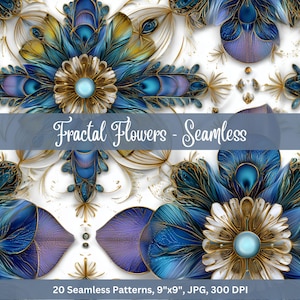 Padrões de flores fractais sem costura Downloads digitais Arte para impressão Impressão sob demanda Artesanato em papel Fabricação de cartões Fabricação de papel Papéis para colagem