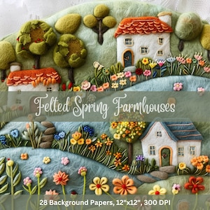 Fundos de feltro Spring Farmhouse, para impressão, download digital, clip art, criação de cartões, molduras, POD, materiais para artesanato, colagem