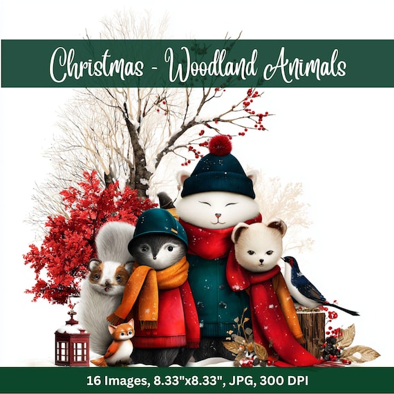 Christmas Woodland Animals Clip Art: Digital Paper Crafts (digital Download