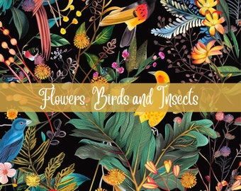 Patrón floral sin costuras de pájaro: Papel para álbum de recortes (Descarga digital)