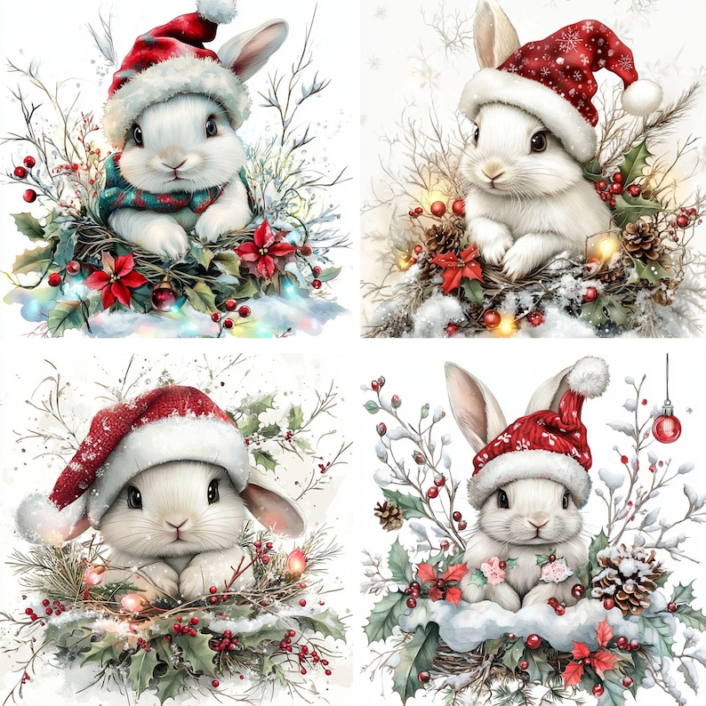 Christmas Bunny Art: Printable Holiday Images (digital Download) - Etsy
