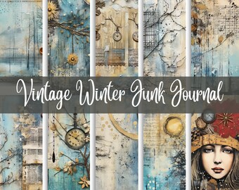Vintage Winter Junk Journal Pages: Scrapbook Ephemera (Digital Download)