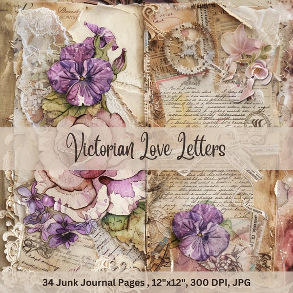 Victorian Love Letters Junk Journal Pages, Printables, Digital Downloads, Scrapbooking, Collage, Craft Supplies, Card Making, POD, Ephemera