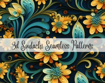 3D Soutachi Seamless Patterns, Printable, Digital Download, Craft Supplies, Card Making, Paper Arts, Collage, Arts and Crafts, POD