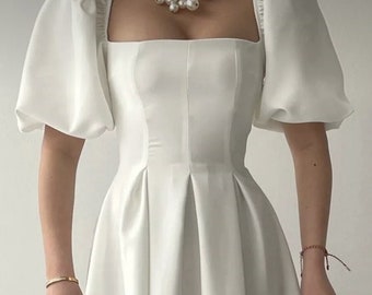 Robe de mariée princesse, robe de conte de fées, robe à manches bouffantes, robe de dîner de réception longueur thé, robe, robe de douche nuptiale, robe de mariée courte,