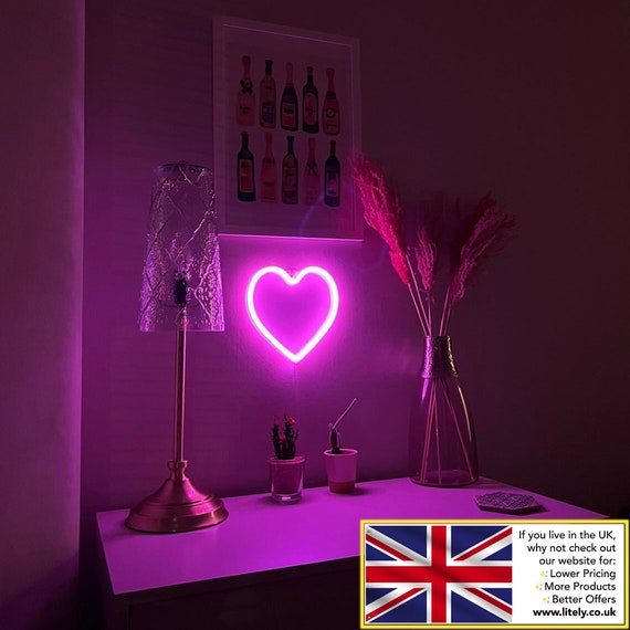 Luce al Neon a Forma di Cuore, Lampada da Parete a Batteria o USB, Luce Notturna, Regalo per Ragazze, Decorazione per Bambini, Camera da Letto, Festa, Natale, San