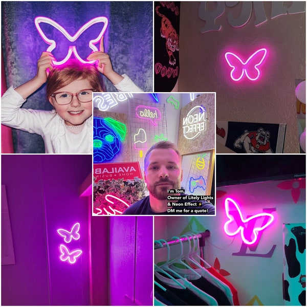 Envoyez-moi un message pour des enseignes au néon personnalisées ! Butterfly Mini Neon Light - Gradateur - Lampe de décoration murale - Décoration intérieure Petites lumières Enseigne au néon personnalisée