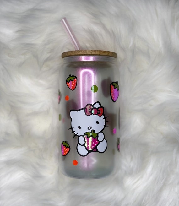 Personalized Hello Kitty Strawberry Glass Can