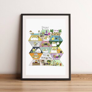 Bee Hotel Unframed Print – Whimsical Animal Wall Art – Quirky Illustration – Nature-Inspired Decor – Cute Home Art – Unique Gift Print