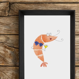 Prawn Cocktail Unframed Print – Funny Kitchen Wall Art – Quirky Food Illustration – Cocktail Bar Decor – Gift for Food Lovers