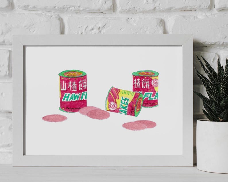 Haw Flakes Unframed Print – Chinese Snack Wall Art – Hong Kong Food Illustration – Nostalgic Retro Asian Candy Poster image 2