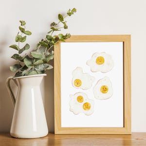 Fried Eggs Unframed Print – Quirky Kitchen Wall Art – Breakfast Food Illustration Decor