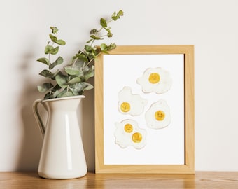 Fried Eggs Unframed Print – Quirky Kitchen Wall Art – Breakfast Food Illustration Decor
