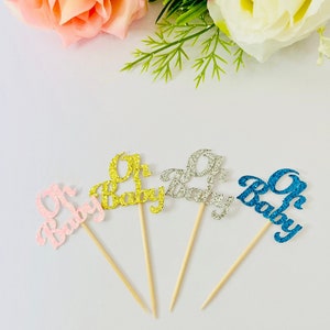 Glitter Oh Baby Cupcake Toppers Set , Baby Shower Cupcake Toppers, Gender Reveal Toppers, Baby Shower Decoration