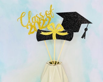 Ylapagne 9-Pack Graduation Cake Toppers – Black & Gold Acrylic GRAD 2024 Caps, 5 Inch Tall - View #6