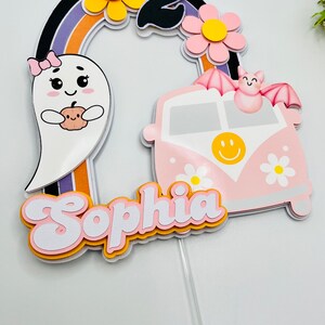 Groovy Ghost Cake Topper, Groovy Halloween Birthday Party Decor,  Custom Age and Name Topper.