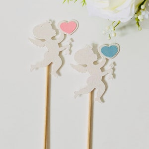 Cupid Gender Reveal Cupcake Topper, Valentines Day Cupcake Toppers, Valentines Day Baby Shower Cupcake Topper Set.
