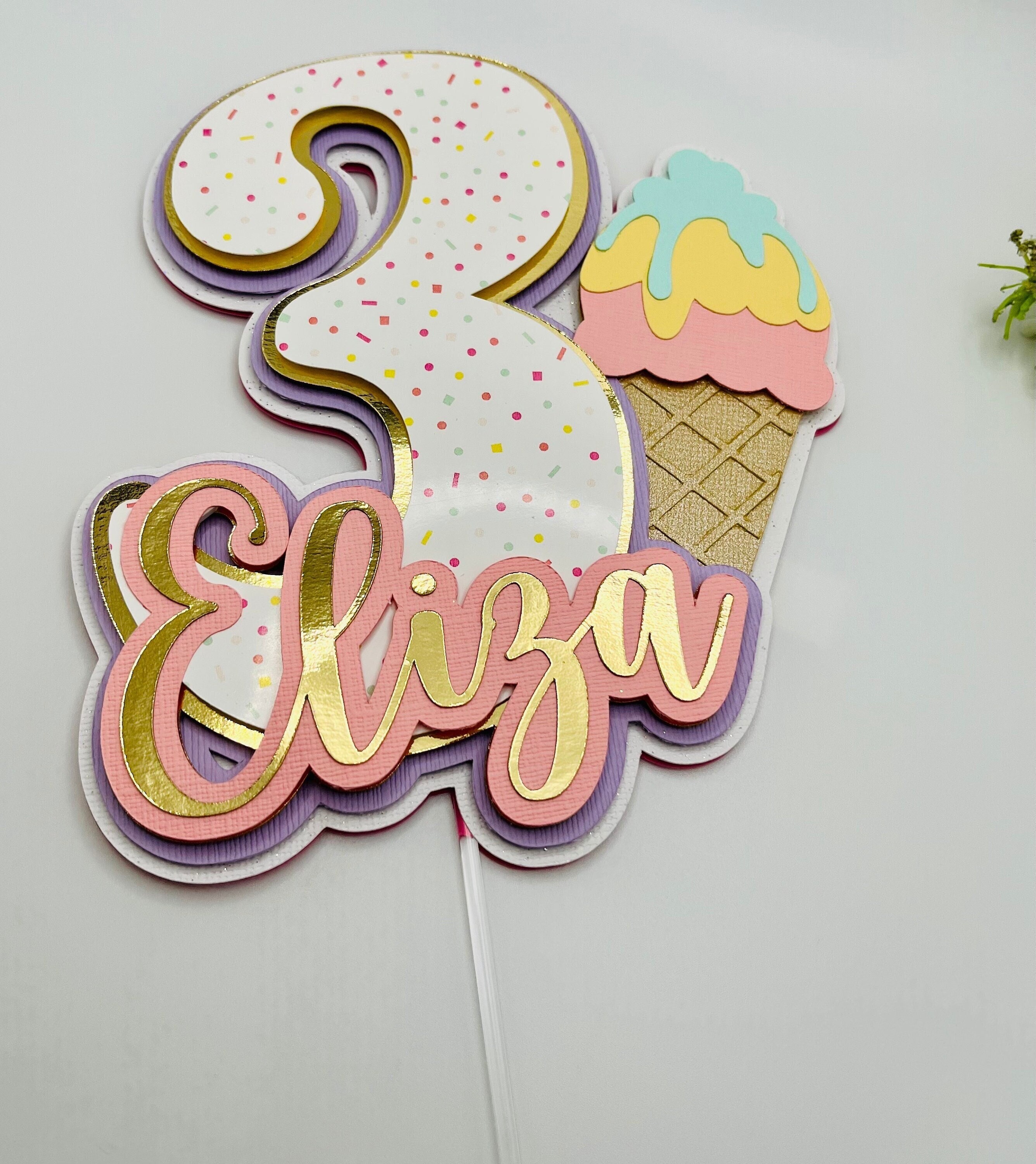 3D Custom Name and Age Ice Cream Cake Topper
