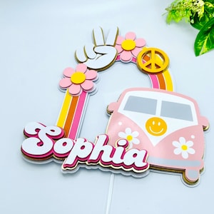 Personalized Groovy Cake Topper, Retro Birthday Cake Topper, Custom Age and Name Topper