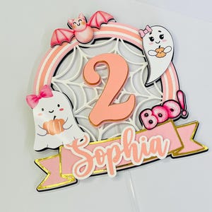 Personalized Halloween Cake Topper, Spooky Birthday Party Decor, Custom Age and Name Topper, Cute Ghost , Girly Halloween Topper
