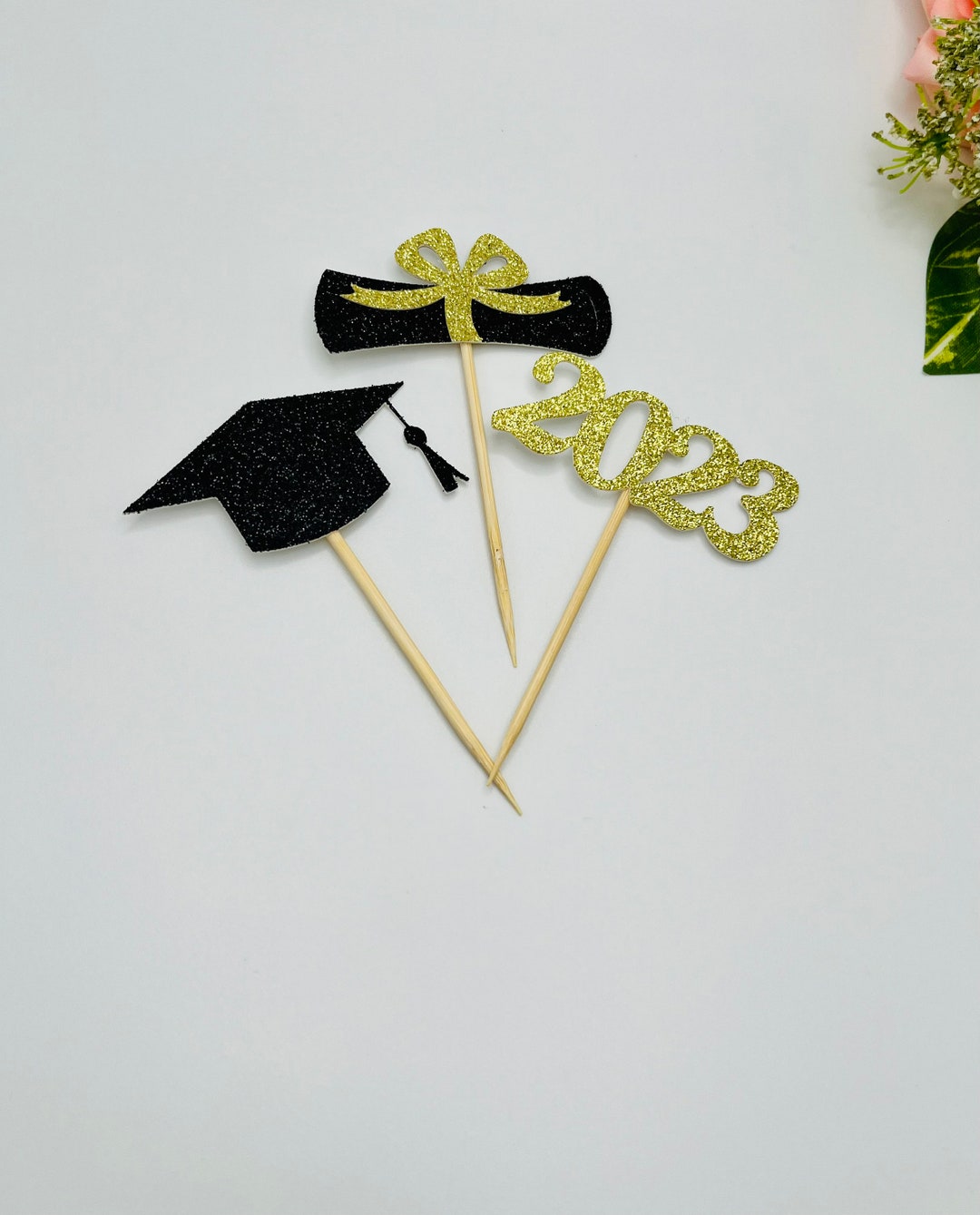 Glitter Graduation Cupcake Topper Set, Class of 2023 Cupcake Toppers ...