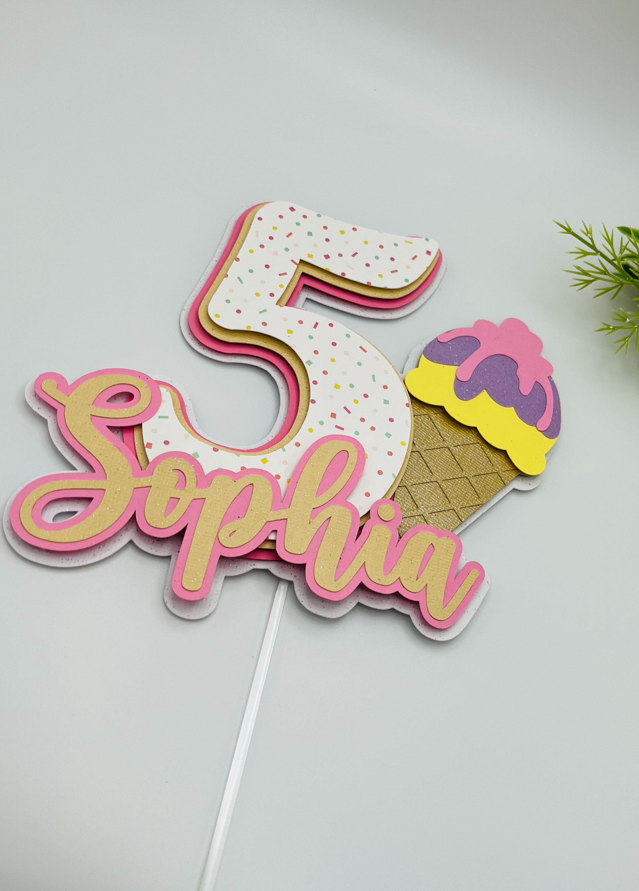 3D Custom Name and Age Ice Cream Cake Topper