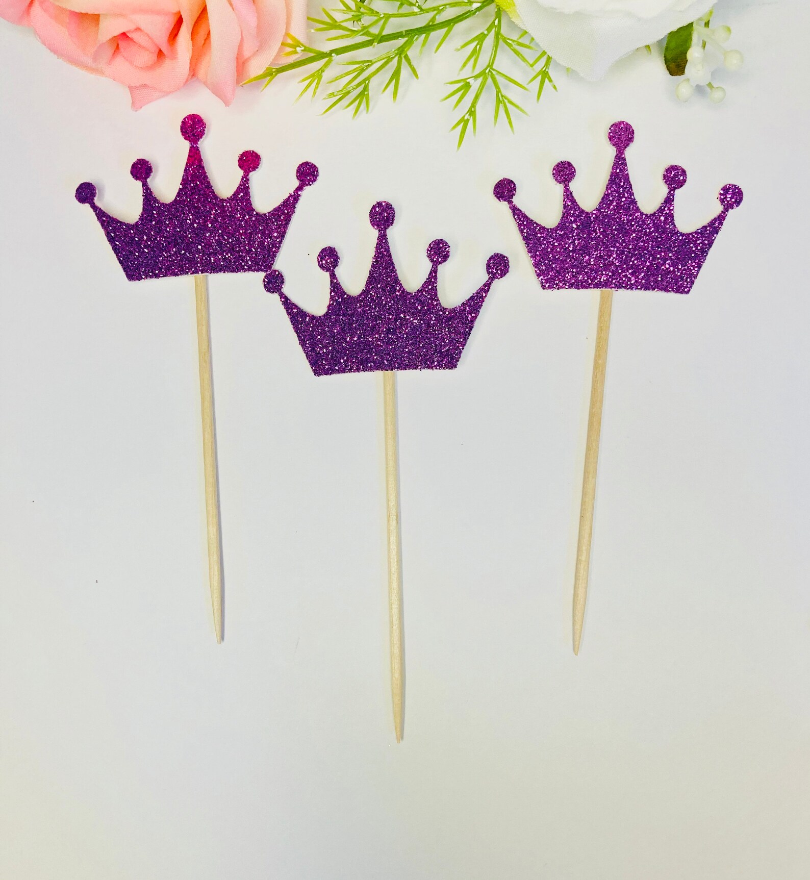 Glitter Crown Cupcake Toppers Princess Cupcake Toppersgirls Etsy